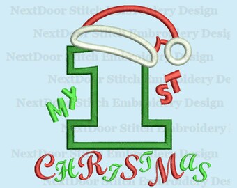 My first Christmas embroidery design, 1st xmas birthday applique download number 1-9 selection, chrs-119
