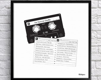 Music Mixtape Cassette. Personalised Tracklist Print for Music Lovers