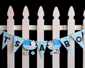 VANGNING Deco 'Here Comes The Son' Banner - Blaues Glitzer-Baby Shower Banner, DIY Deko Für Junge, Geschlechts-Enthüllung