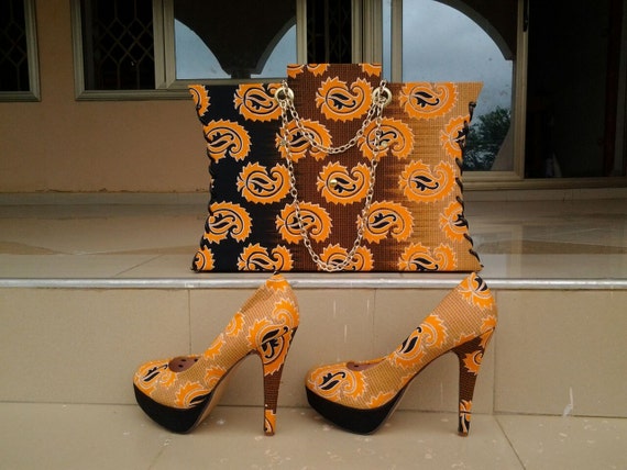 African High Heels & Bag / African shoes / Ankara Heels / African Clutch / Ankara Purse / African Stiletto / African Pumps