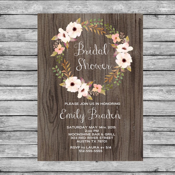 Rustic Bridal Shower Invitation Printable by SunbirdPrintables