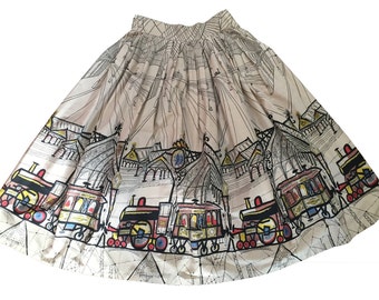 REDUCED Saul Steinberg Paddington Station Novelty Border Print Skirt
