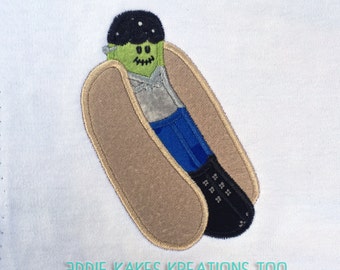 Frankenstein Hot Dog Applique Design / Franken Weenie / 2 Sizes / 4x4 5x7