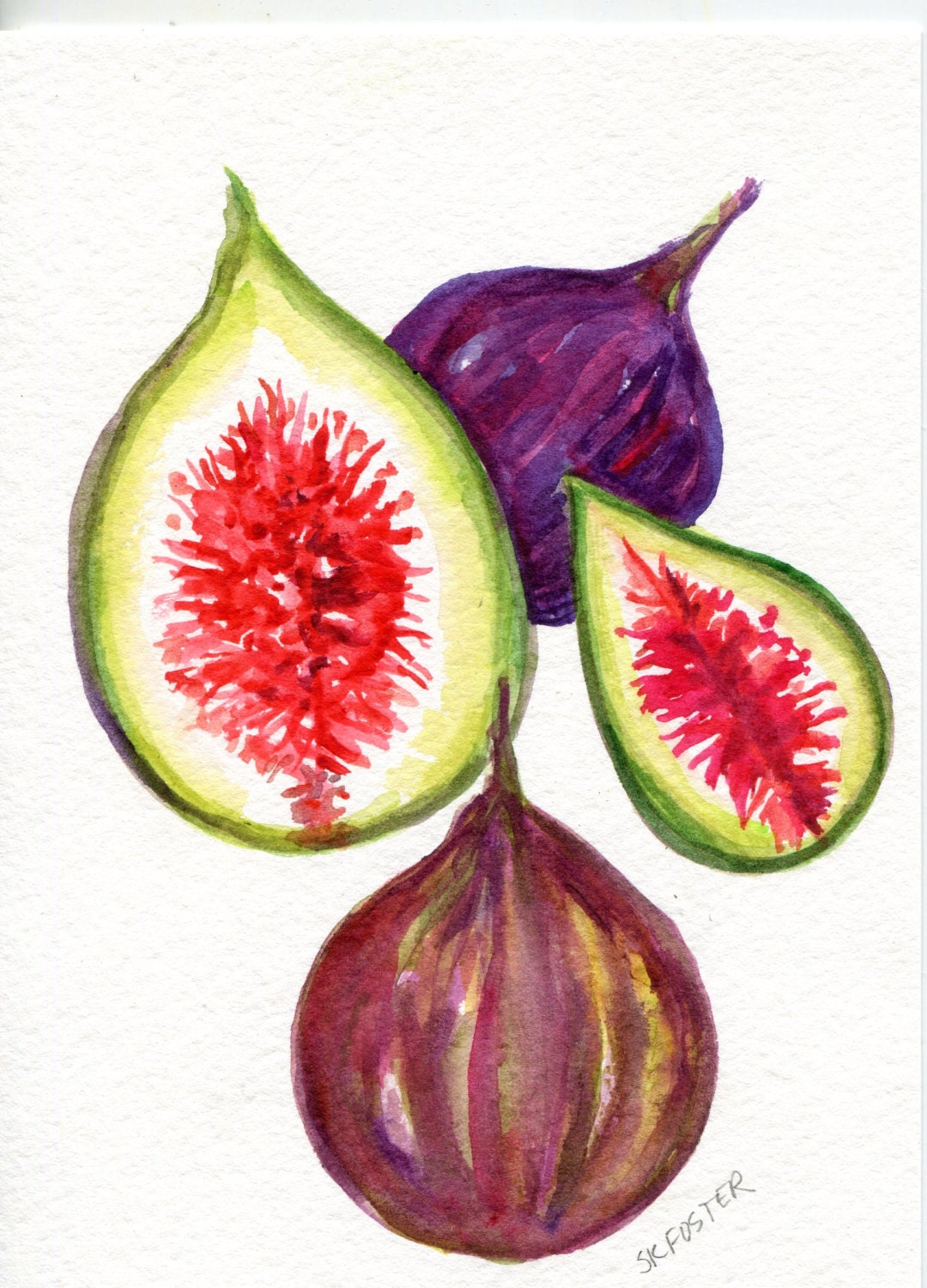 Fig painting Original Watercolor Painting Food Art Small