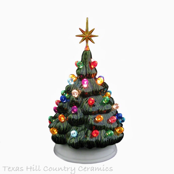 Mini Ceramic Christmas Tree Traditional Green Color Lights Miniature 6 ...