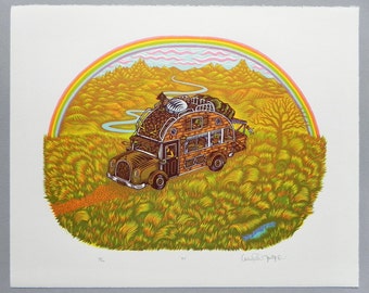 RV - Woodcut Print, Woodblock Print by Tugboat Printshop