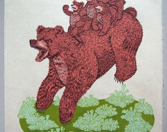 Mama Bear - Woodcut Print, Woodblock Print by Tugboat Printshop