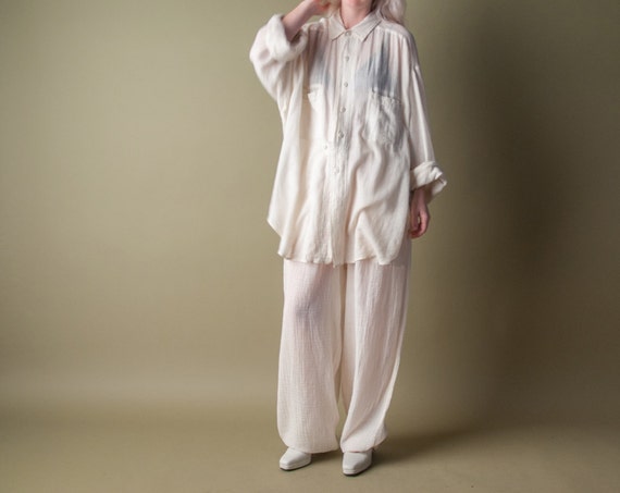 white gauze palazzo pants