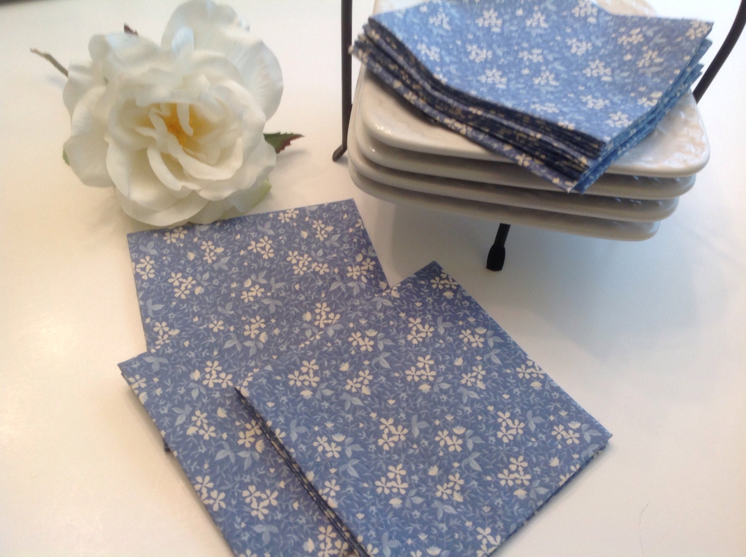 Light Blue and White Cocktail Napkins Appetizer Napkins