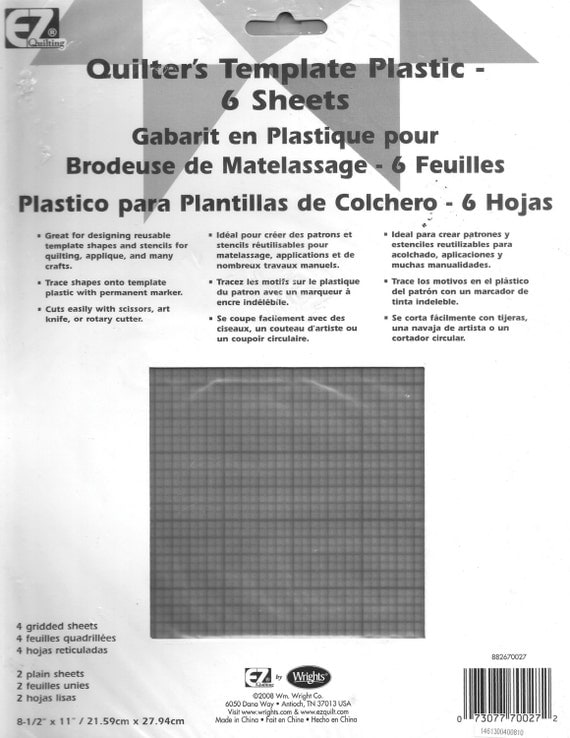 6 Clear Plastic Grid Template Sheets for Quilting