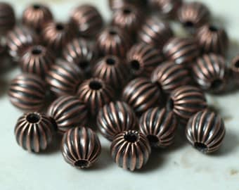 Antique copper corrugated round 6mm, 36 pcs (item ID YWHM00020AC)