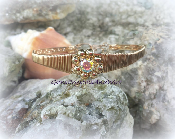 Handmade Bracelet, Ladies Bracelet, Gold Fill Bracelet, CZ Bracelet, Flower Bracelet, Wire-wrapped Bracelet