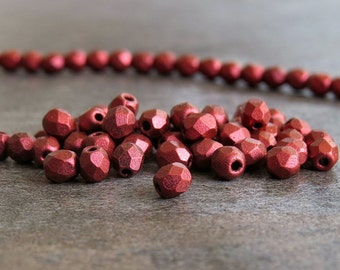 3mm Matte Metallic Lava Czech Glass Bead Faceted Round : 50 pc 3mm Lava