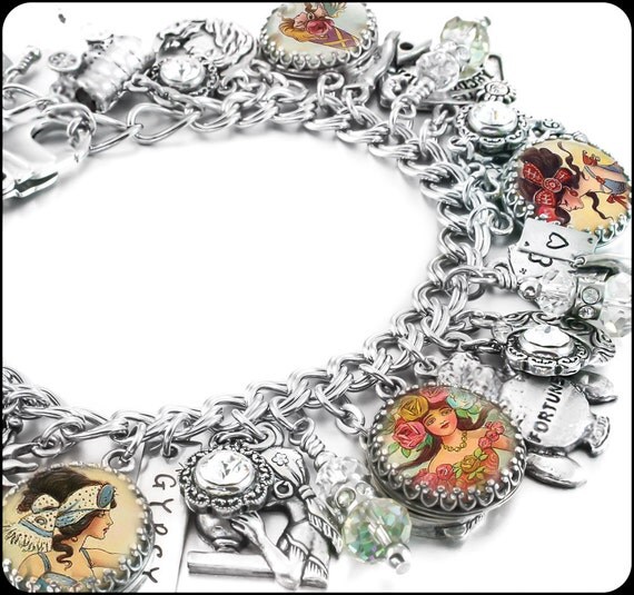 Gypsy Charm Bracelet, Silver Charm Bracelet, Gypsy Charm Jewelry
