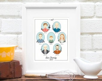 Gift for Grandma, Family Portrait Illustration, Parent Anniversary, Generation, Family Tree, Personalized Family Print, Grandkids Pic