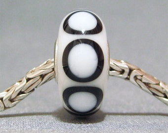 White and Black European Charm Big Hole Bead SRA Handmade Lampwork Bead Basic Becky
