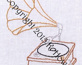 Record Player Hand Embroidery Pattern, Victrola, Victorian, Turntable, PDF
