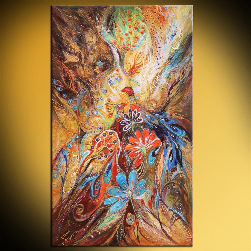 Original Jewish art hand embellished canvas print painting