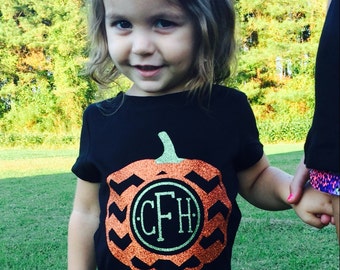 Monogram Pumpkin Shirt, personalized fall shirt, Halloween T-shirt, Glitter Vinyl Now Available in Long Sleeve