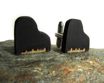 Cuffs - Itsy Bitsy Grand Piano Holly Wood Hand Carved by Tanja Sova