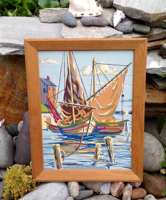 SALEFREE SHIPPINGVintage Paint by Numbers Boat on Water