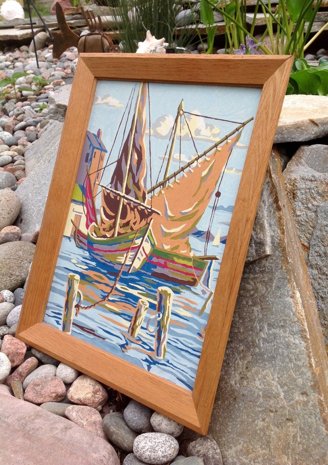 SALEFREE SHIPPINGVintage Paint by Numbers Boat on Water