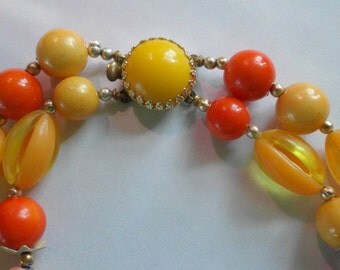 Art Glass Necklace Estate Jewelry Double Strand Necklace West Germany POP of SUNSHINE