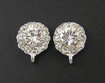 Clear Rhinestone Earring Posts Silver Bridal Earring Findings Wedding Jewelry Supply |S2-1|2