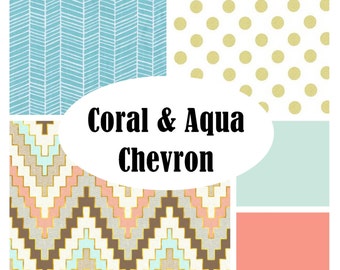 Custom Crib Bedding-3 piece-CORAL and AQUA Chevron