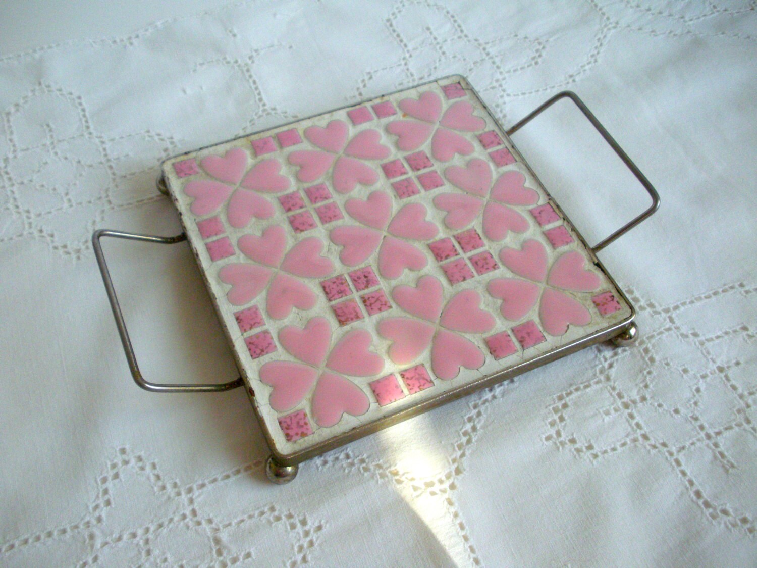 Vintage Pink Ceramic Tiles Hot Plate Mosaic Tiles Mid by CraftyMJC