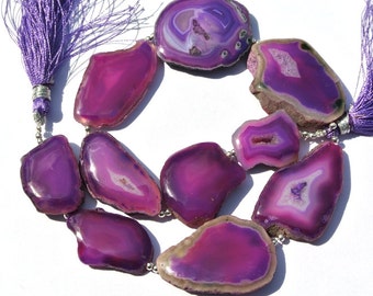 13.5 Inches Purple Druzy Agate Geode Slice Beads 10 Pieces Top to Bottom Drilled Purple Agate Slab Beads Size 21 - 38mm 2777