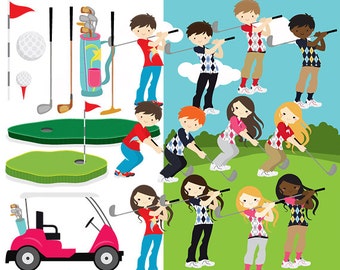 Golf clipart - golf clip art golfing girls golfing boys golfing cute golf ball golf cart clubs sport kids digital personal commercial use