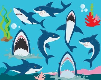 Shark clipart - shark clip art sea clip art seaweed coral sea life ocean life clipart digital designs commercial