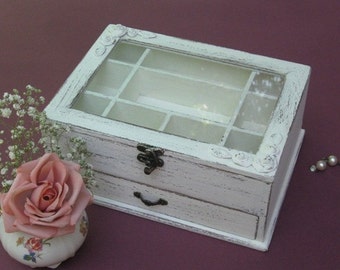 Cream & Brown Shabby Chic Wooden Jewelry Box, Jewelry Cabinet