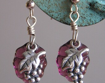 Vintage FarFan Earrings Sterling Silver Amethyst Grapes Bacchus