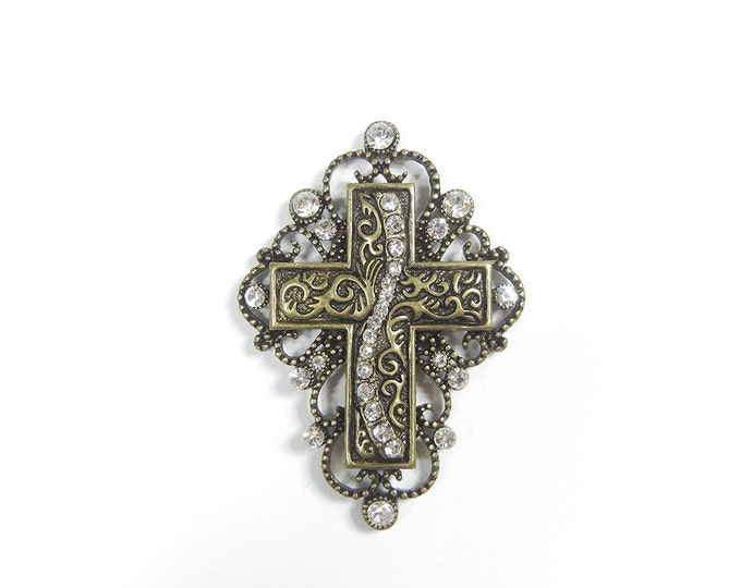 Multi Link Burnished Gold-tone Cross Pendant Rhinestones