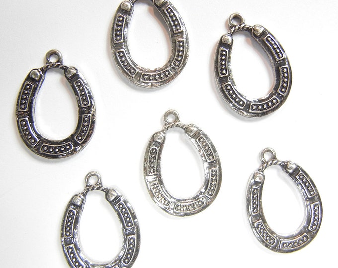 Set of 6 Antique Silver-tone Horseshoe Charms