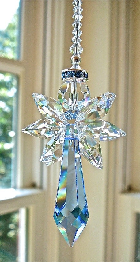 Blue Angel Swarovski Crystal Suncatcher for Car Mirror or Home