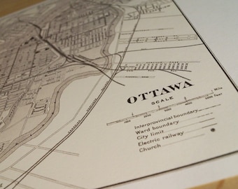 Old map of Ottawa antique map print on eco bamboo paper Canadian made in Canada souvenir Ontario YOW Capital Parliament Hill