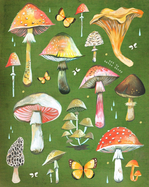Mushroom Chart Print Fungi Identification Watercolor Wall