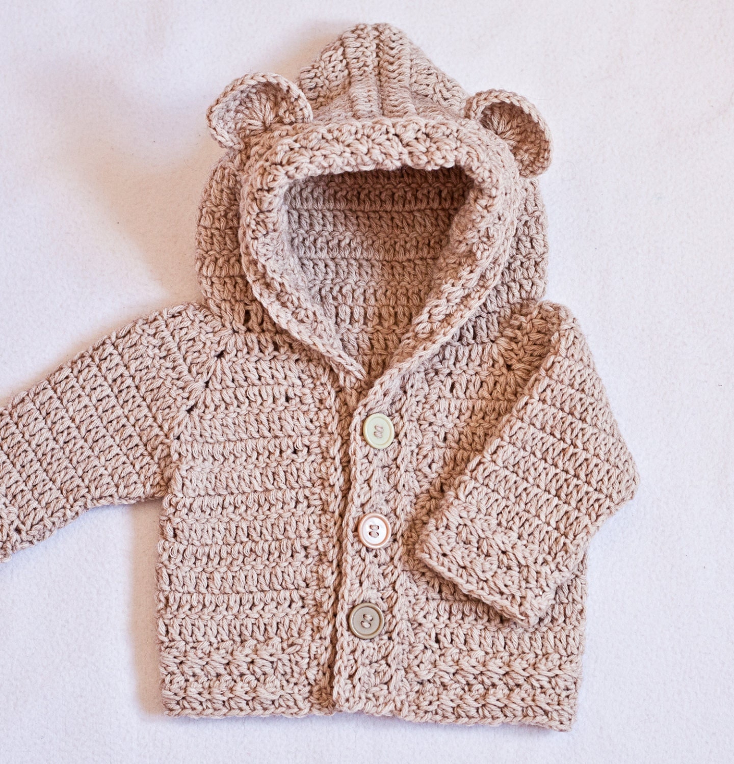 Crochet PATTERN Bear Hooded Cardigan sizes baby up to 8