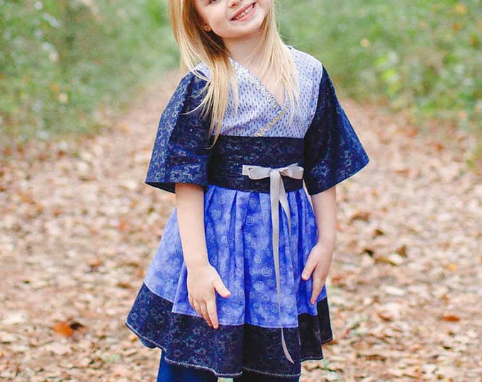 Toddler Girl Clothes - Little Girl Dress - Toddler Outfit - Ruffle Pants - Kimono Dress - Blue Dress - Boutique Girls Dress - Sizes 2T to 7