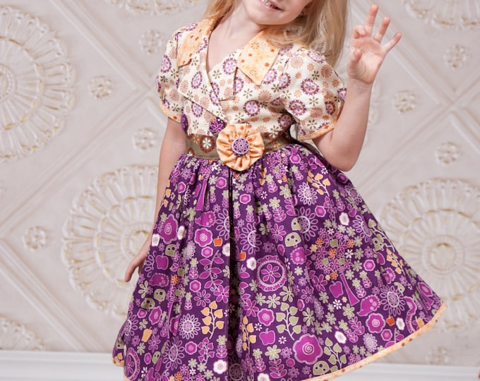 Little Girls Dress - Woodland Birthday - Toddler Clothes - Tea Party - Purple - Hedgehogs - Full Skirt - Hair Clip - Handmade - 2T - 8 ys