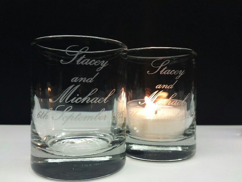 48 Personalized Favors Engraved Glass Candle Holders Custom