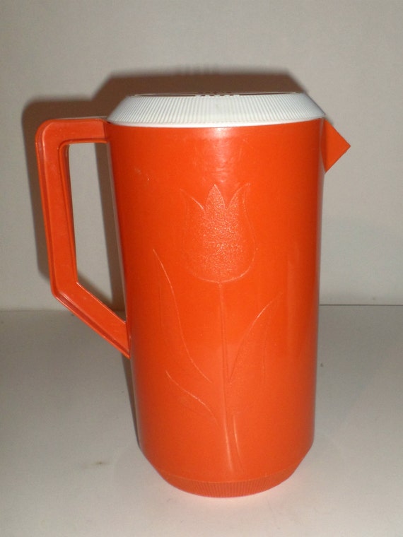 Vintage Drink Pitcher Orange Plastic Pitcher by carriesattic