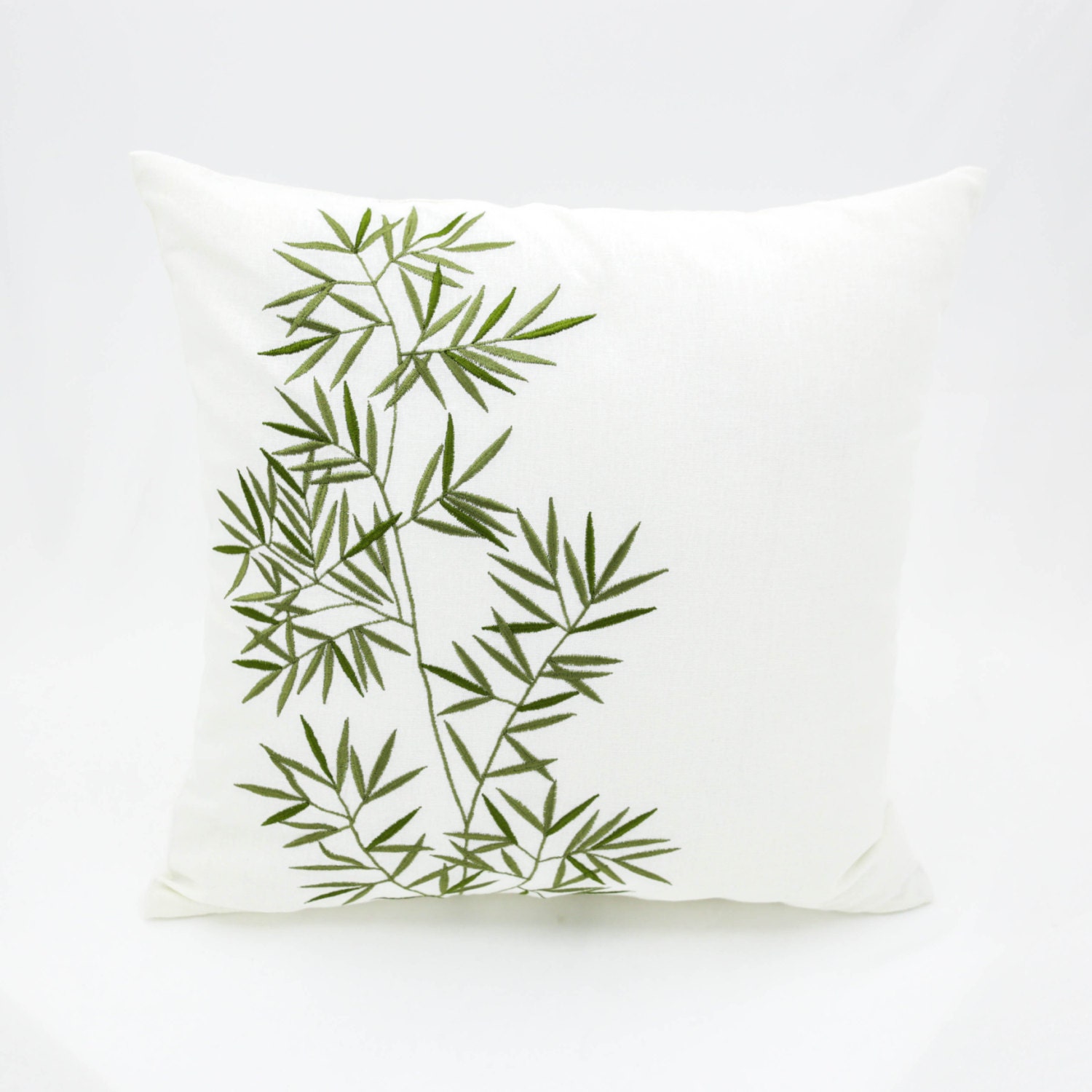Bamboo Throw Pillow Cover Cream Linen Green Bamboo