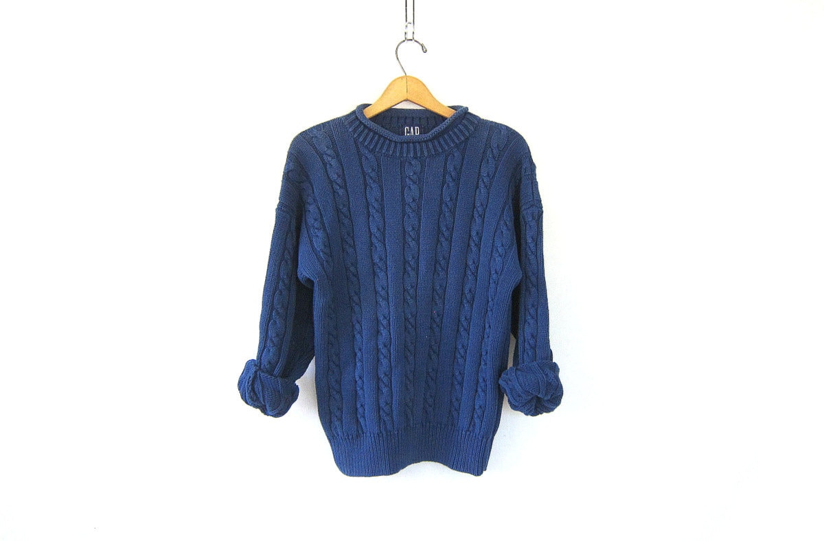 Vintage SLOUCHY sweater Plain blue chunky knit sweater Basic