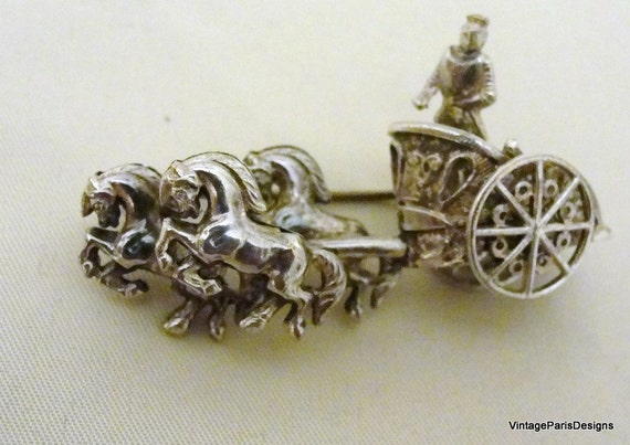 Vintage Metal Chariot Carriage Brooch Pin by VintageParisDesign