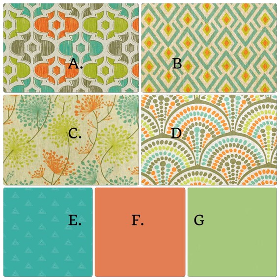 Green Teal and Orange Modern Crib Bedding Set