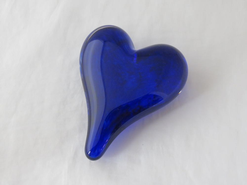 Cobalt Blue Glass Heart Solid Heart Shape 3 Paperweight 7425